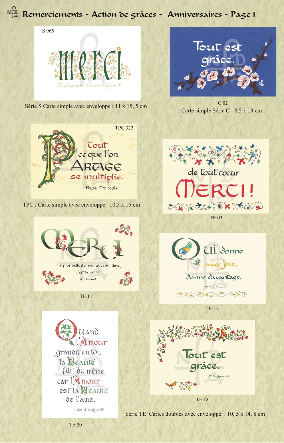 Abbaye Argentan Cartes Remerciements Anniversaires septembre 2024 page 1