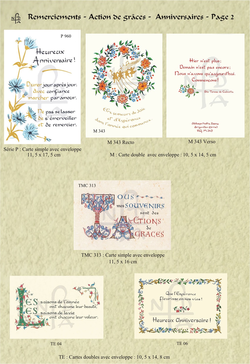 Abbaye Argentan Cartes Remerciements Anniversaires septembre 2024 page 2